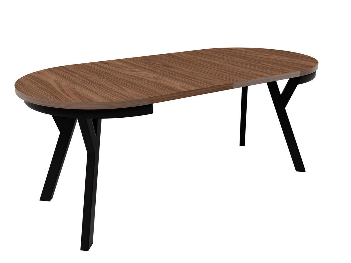 ESSTISCH ARI Rund (90-190 cm Ausziehbar Nussbaum Holzoptik Metallbeine) - Nussbaumfarben/Schwarz, Holz/Holzwerkstoff (90/90/76cm) - Ravio