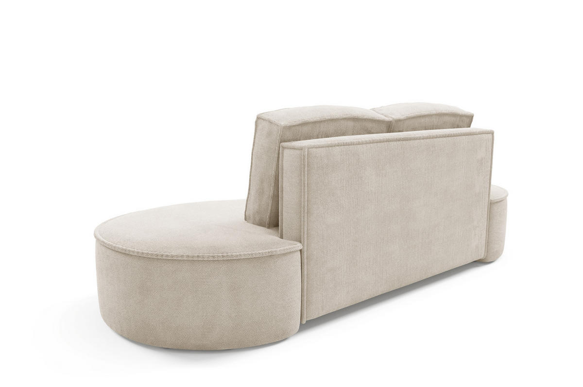 SOFA Molly – Freistehendes halbrundes Designsofa mit zwei eleganten, abnehmbaren RückenKissen, Curio Stoff, Größe: 234x101x88 cm, Beige - Beige, Holz/Textil (234/88/101cm) - DomoHome
