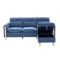 SOFA 201/77/86 cm in Blau aus Chenille mit Stauraumhocker - Blau, Textil (77/86/201cm) - Flora Grace