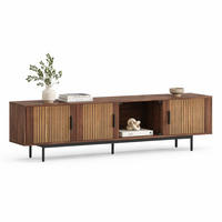LOWBOARD in Walnussfarben TV-Schrank mit LED und geschnitzter Textur für Wohnzimmer, B200/T35/H53 cm - Walnussfarben/Schwarz, Glas/Holzwerkstoff (200/53/35cm) - STILVORA