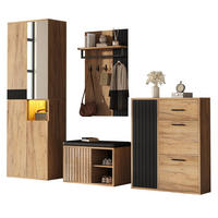 GARDEROBENSET 215/36/190 cm naturfarben/schwarz aus Spanplatte mit Spiegel und viel Stauraum - Naturfarben, Holzwerkstoff (215/190/36cm) - OKWISH
