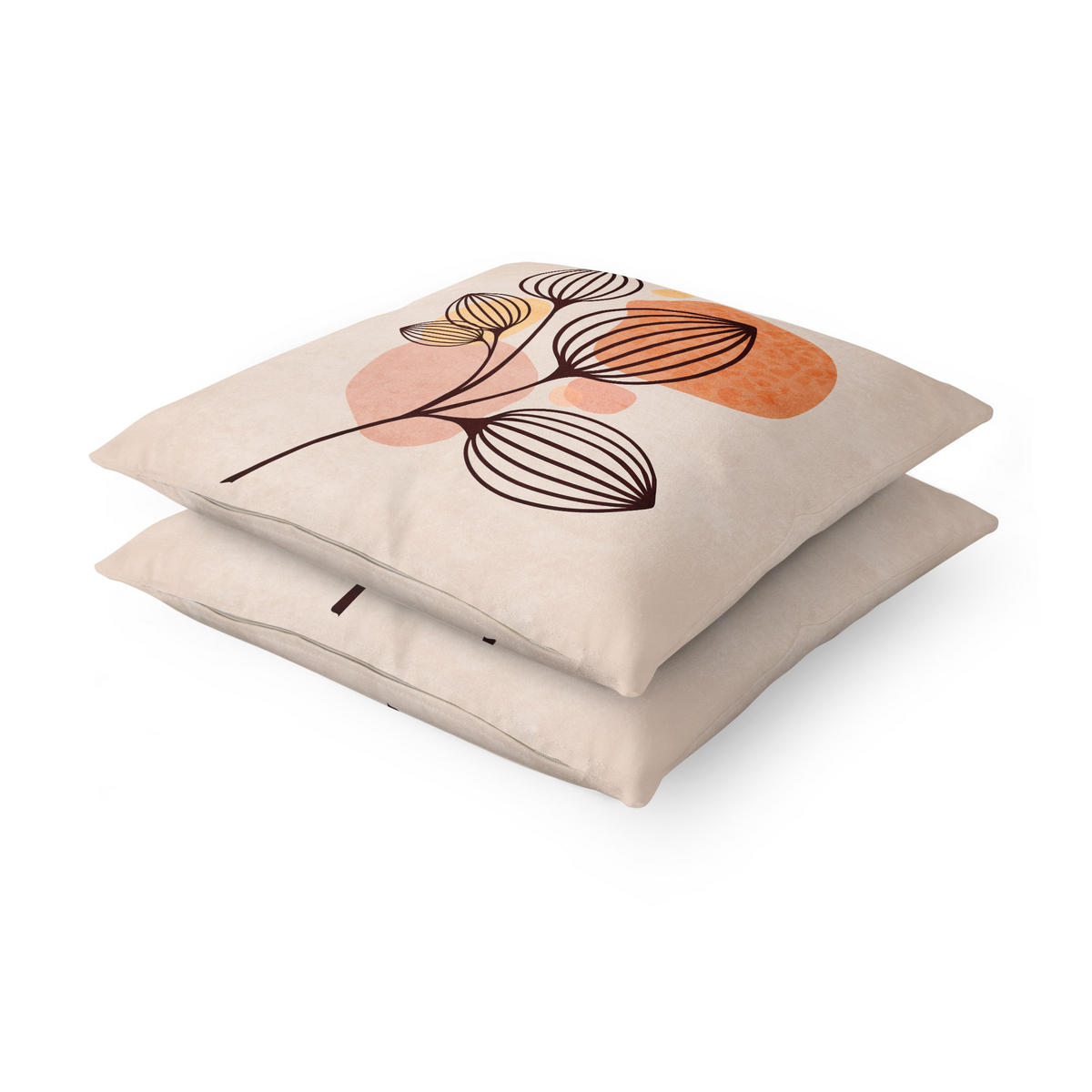 DEKOKISSEN 2er-Set Boho Blätter Duo II 50/50 cm - Orange, Textil (50/50cm) - Bilderwelten