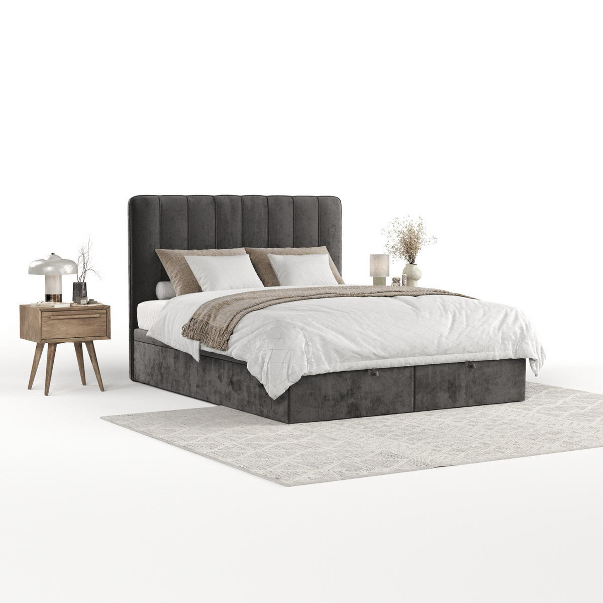 POLSTERBETT Vienna mit Stauraum 200/200 cm Stahl im Lotta Stoff - Schwarz/Graphitfarben, Holz/Holzwerkstoff (200/200cm) - AltaBeds
