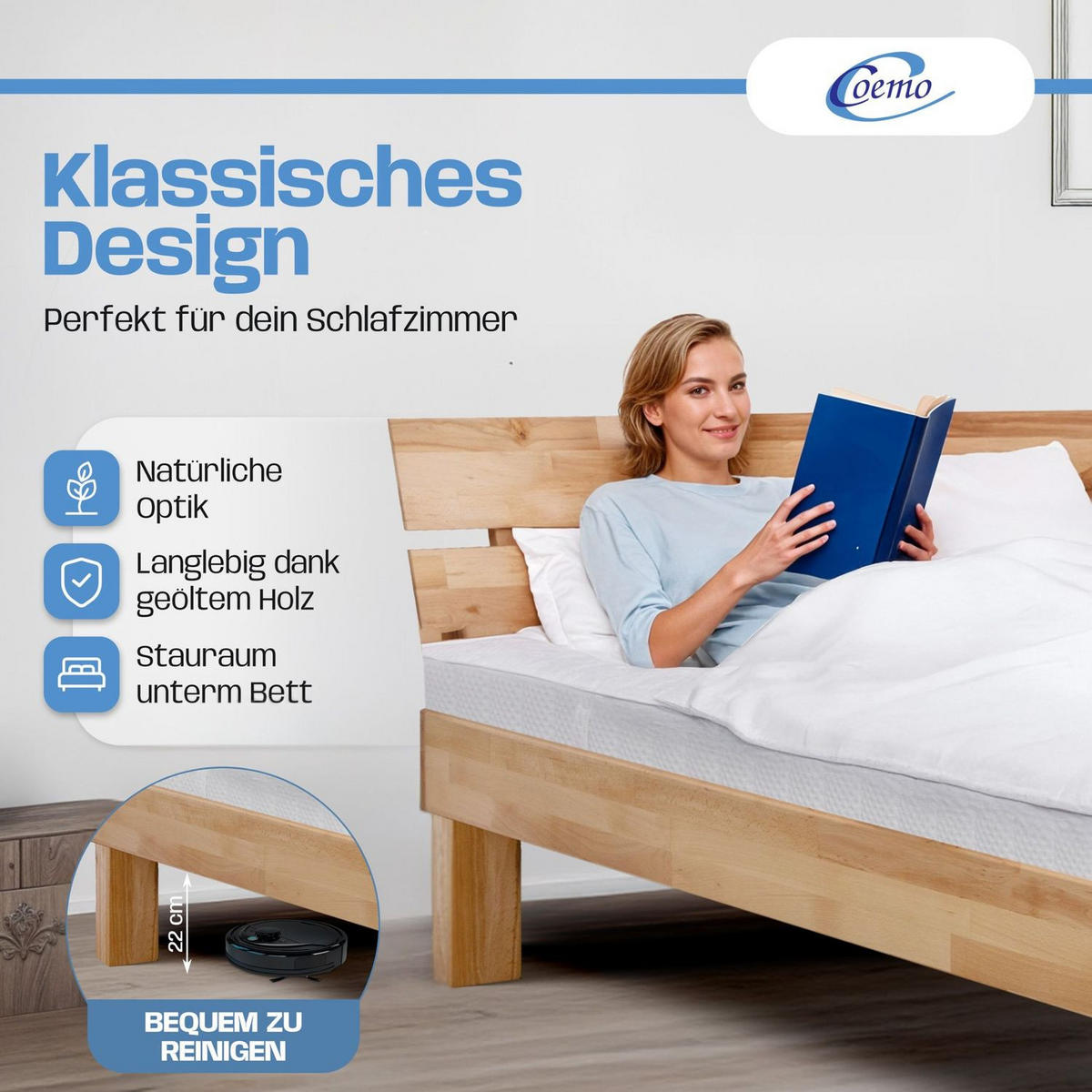 MASSIVHOLZBETT LEAH Buche massiv 140/200 cm - Naturfarben, Holz (140/200cm) - Coemo