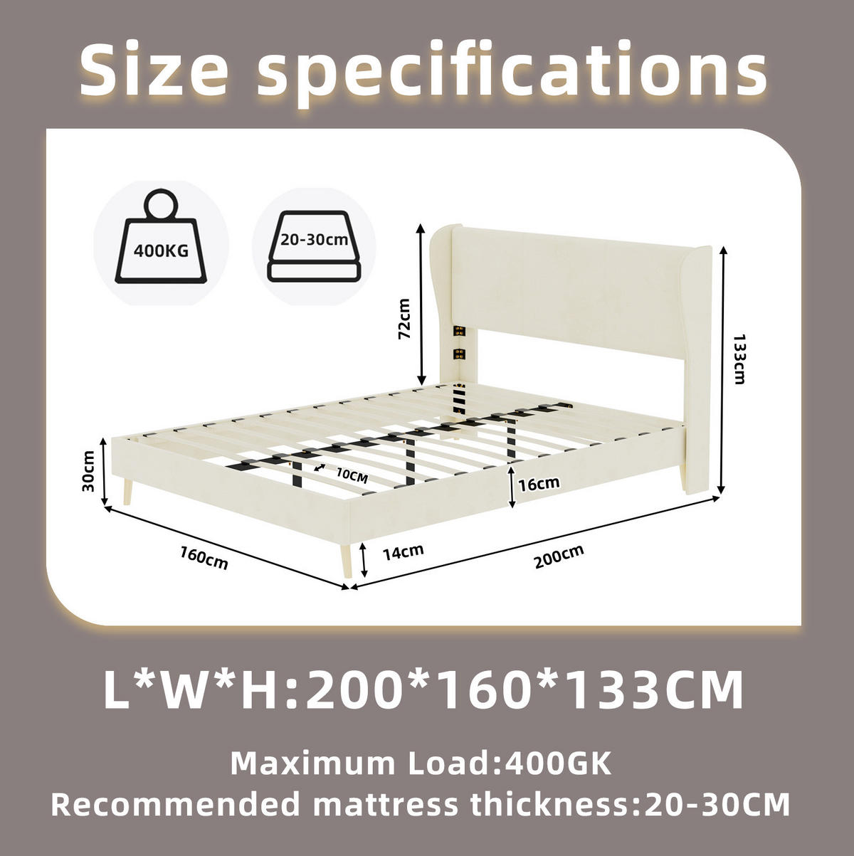 POLSTERBETT 160/200 cm mit gepolstertem Kopfteil und Matratze, Beige - Beige, Textil (160/200cm) - Redom