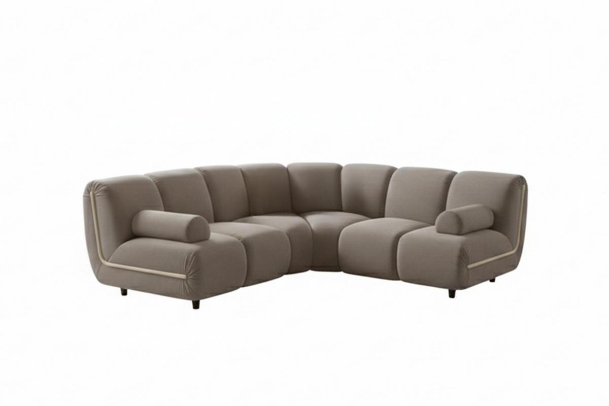 MODULSOFA LAYLA Taupe Velvet - Taupe/Schwarz, Buchenholz/Textil (213/213cm) - KAWOLA