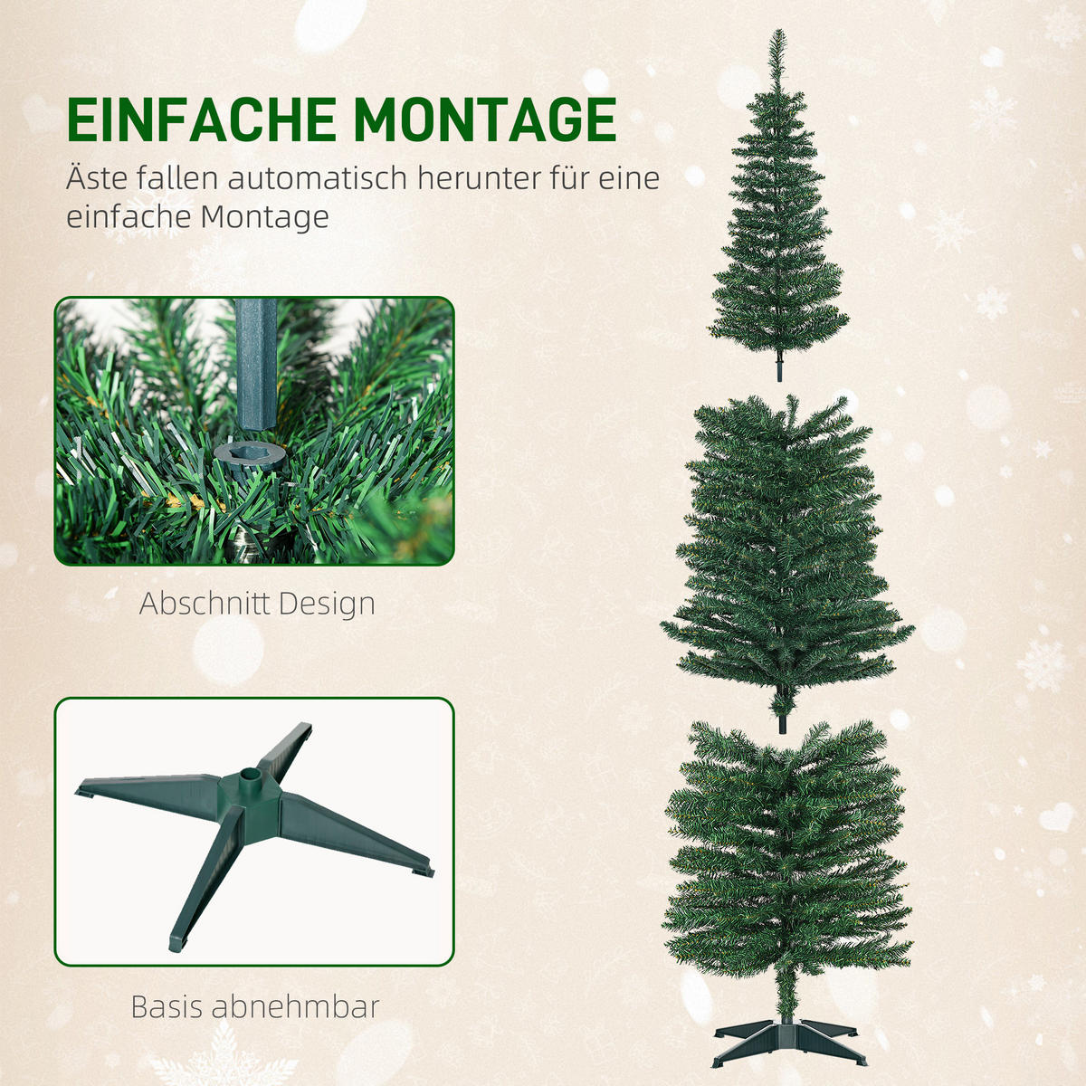 WEIHNACHTSBAUM 499 Spitzen Tannenbaum mit Kunststoffständer Grün - Grün, Kunststoff (210cm) - HOMCOM
