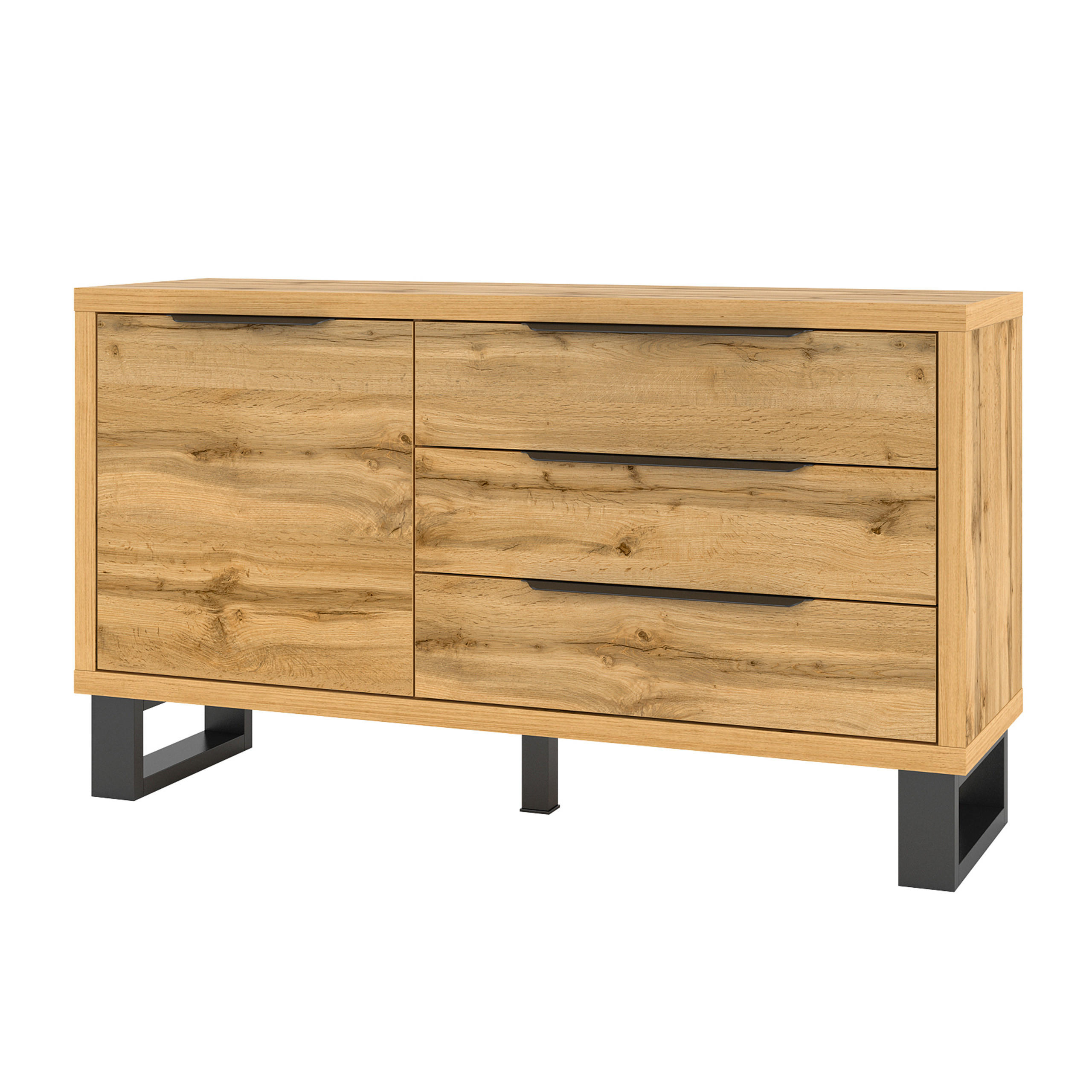 SIDEBOARD HALENZA 144/83/45 cm mit 3 Schubladen und 1 Türen Eiche Wotan - Eiche Wotan, Holzwerkstoff (144/83/45cm) - MASSENO
