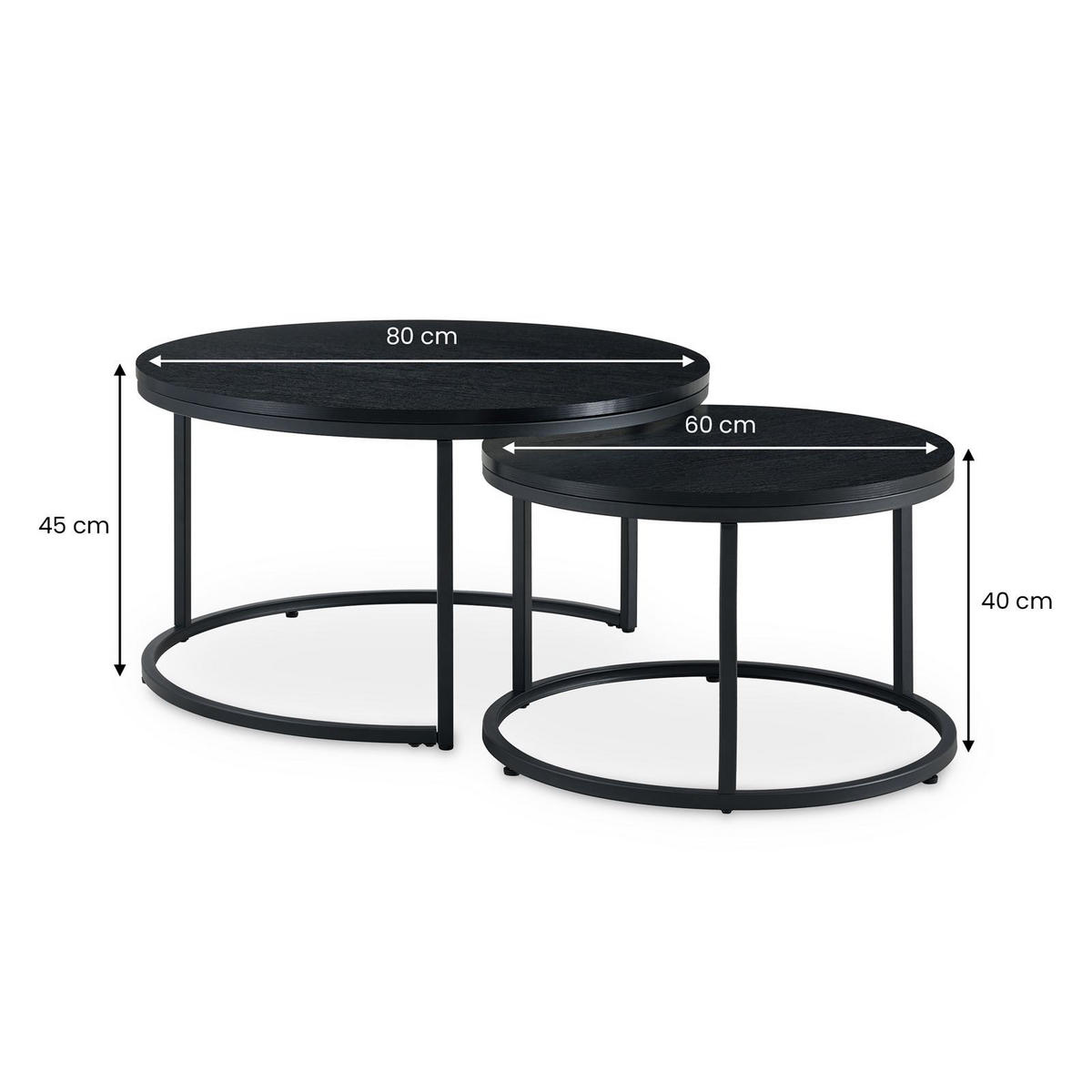 COUCHTISCHSET TOURS 2er Set schwarz/schwarz - Schwarz, Holzwerkstoff (80/80/45cm) - IDIMEX