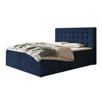 BOXBETT RIO mit 2 Bettkästen, 180x200, Farbe: Dunkelblau, Velourstoff, Doppelbett mit Bonell-Matratze - Dunkelblau, Holz/Kunststoff (180/200cm) - Alpi-Möbel