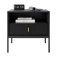 NACHTTISCH MIDNIGHT mit geriffelter Front auf Gestell schwarz - Schwarz, Holzwerkstoff (54/52.5/39cm) - Lookway