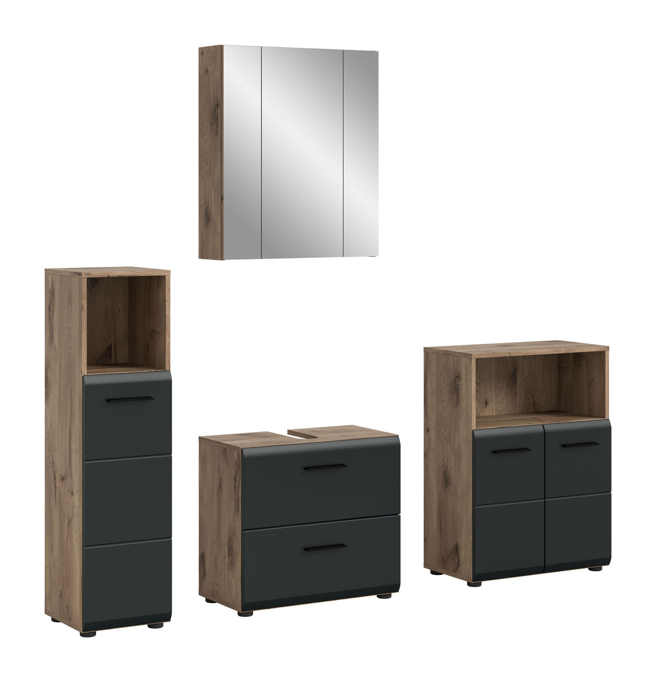BADEZIMMER Alba 4-tlg. (B/H/T: ca. 180/185/30 cm) in Nox Oak /schwarz matt - Eichefarben, Holz (180/185/30cm)