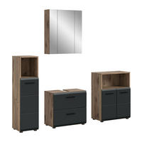 BADEZIMMER Alba 4-tlg. (B/H/T: ca. 180/185/30 cm) in Nox Oak /schwarz matt - Eichefarben, Holz (180/185/30cm)