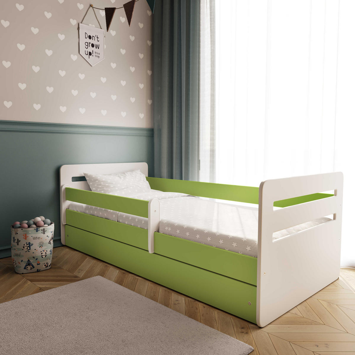 KINDERBETT Tomi mit Schublade ohne Matratze 90/65/164 - Grün, Holzwerkstoff (80/160cm) - RAUMHIRSCH FURNITURE