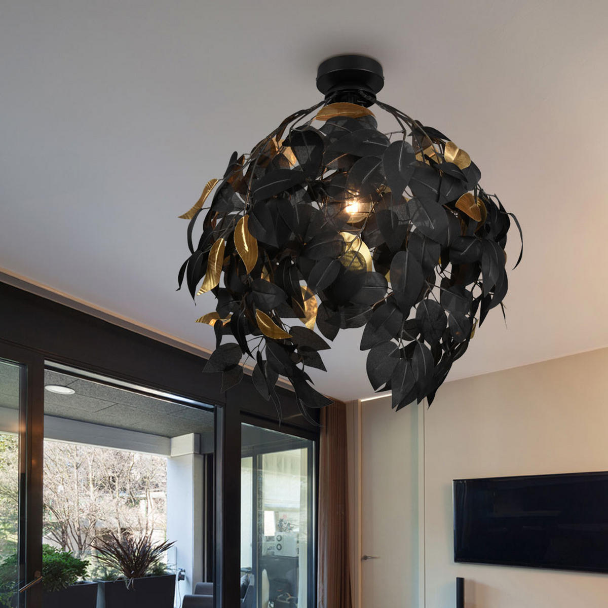 LED DECKENLEUCHTE Metall Schwarz Gold - Schwarz, Metall (38/38/58cm)