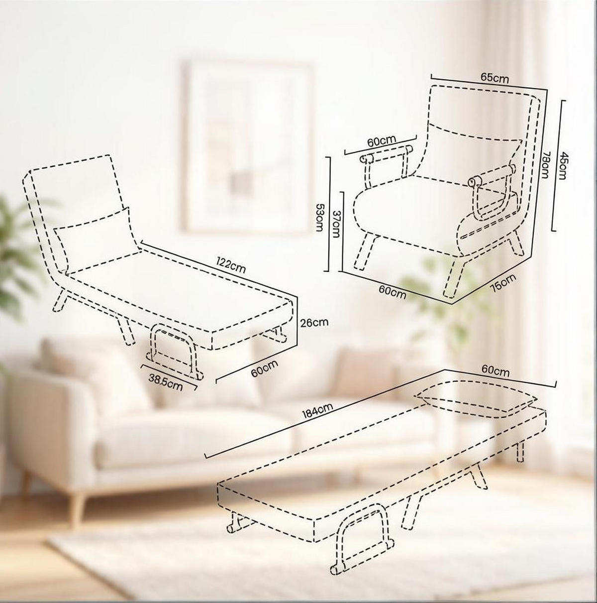 SCHLAFSESSEL 65/78/75 cm in Braun, 3-in-1 mit Schlaffunktion - Braun, Metall (65/78/75cm) - BEAOK