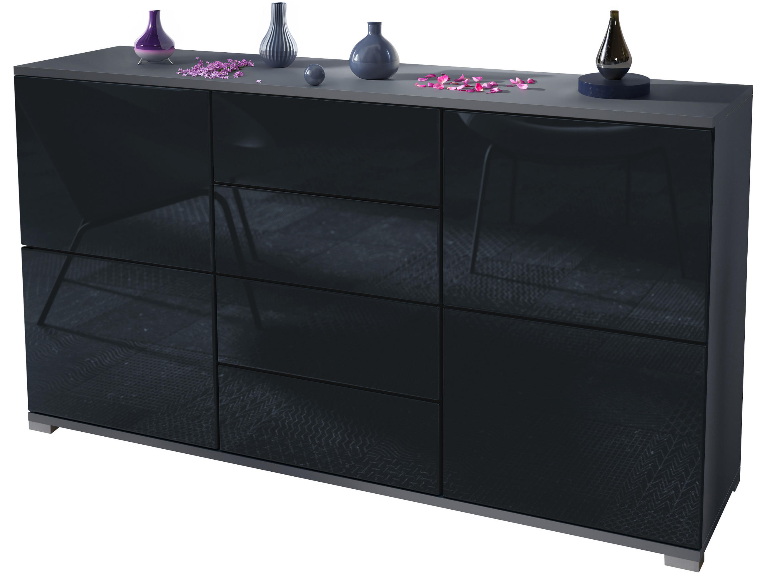 Vladon Sideboard Schwarz Hochglanz 138.5x75.5x35 cm