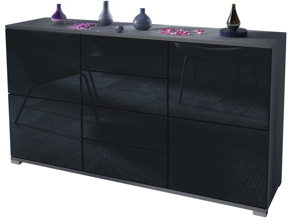 SIDEBOARD Rova Schwarz Hochglanz - Schwarz Hochglanz, Holzwerkstoff (138.5/75.5/35cm) - Vladon