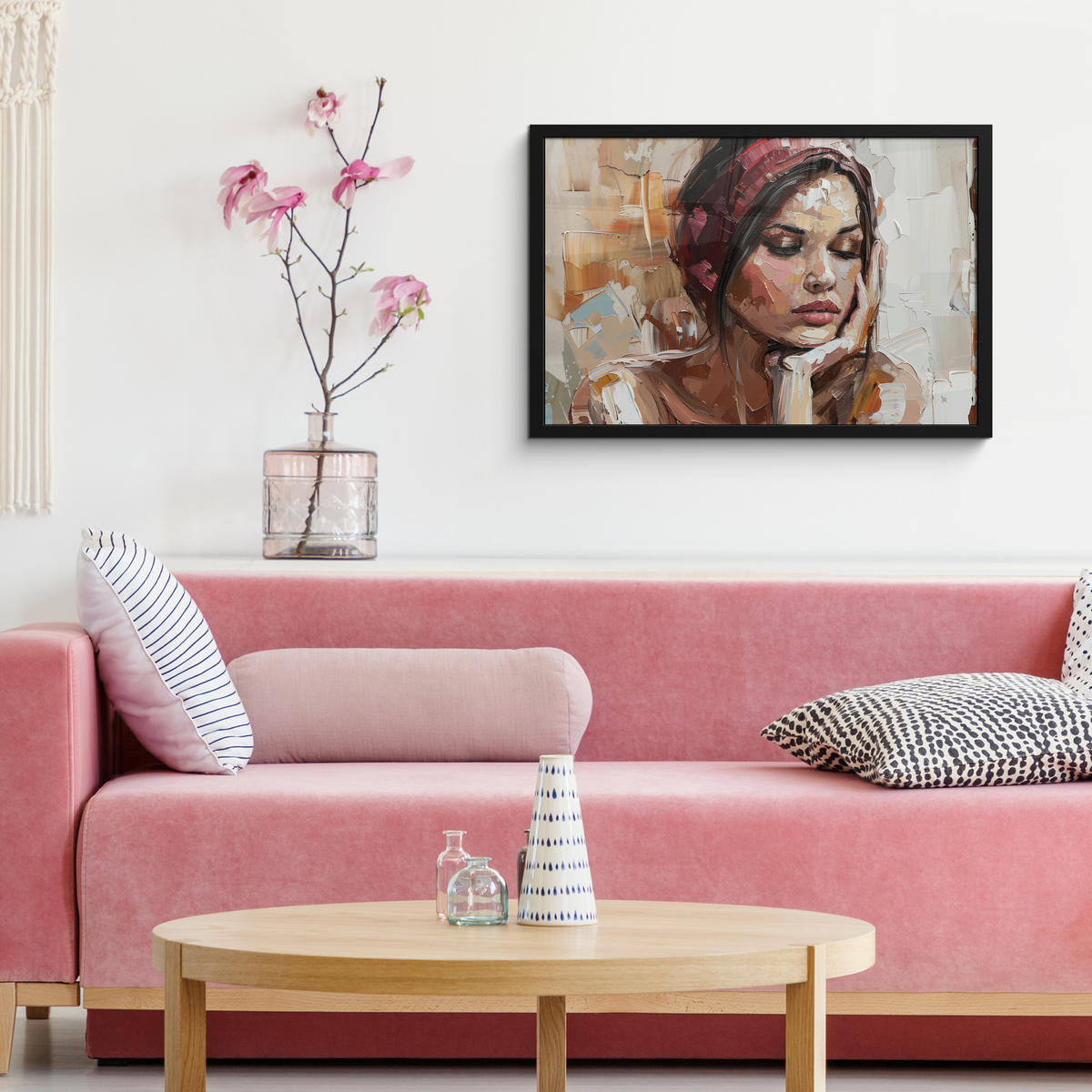 POSTER MIT RAHMEN Frau - Lackierung - Porträt - Modern 60x40 cm - Altrosa, Papier (60/40cm) - MuchoWow