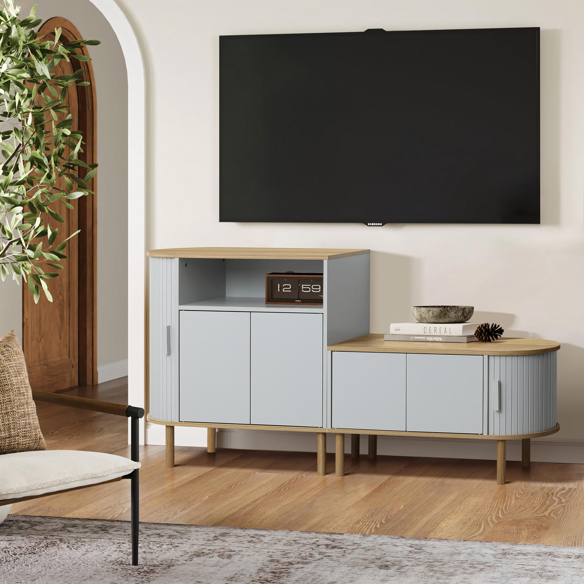 COUCHTISCH mit 2 Türen | B80 x T40 x H45 cm - Grau, Holzwerkstoff (40/80/45cm) - Hometopia