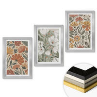 WANDBILDER 3er Set - 20x30 cm Silberner Rahmen - Blumenmuster in Orange und Grün - Silberfarben, Kunststoff (20/30cm) - ArtPrintCave