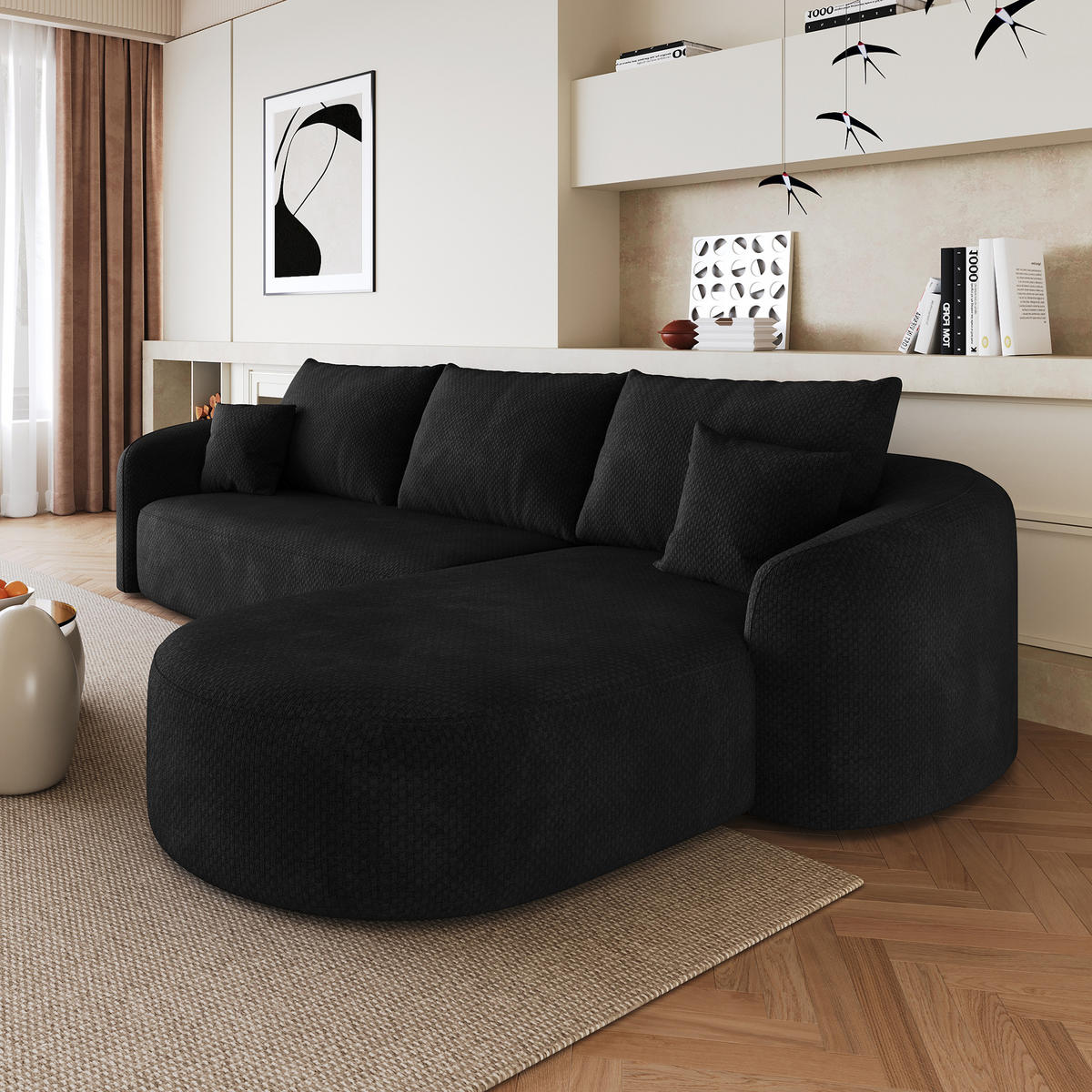 ECKSOFA DE-34817 2-Sitzer Chaiselongue rechts Schwarz - Schwarz, Textil (168/266cm) - ComfortXL