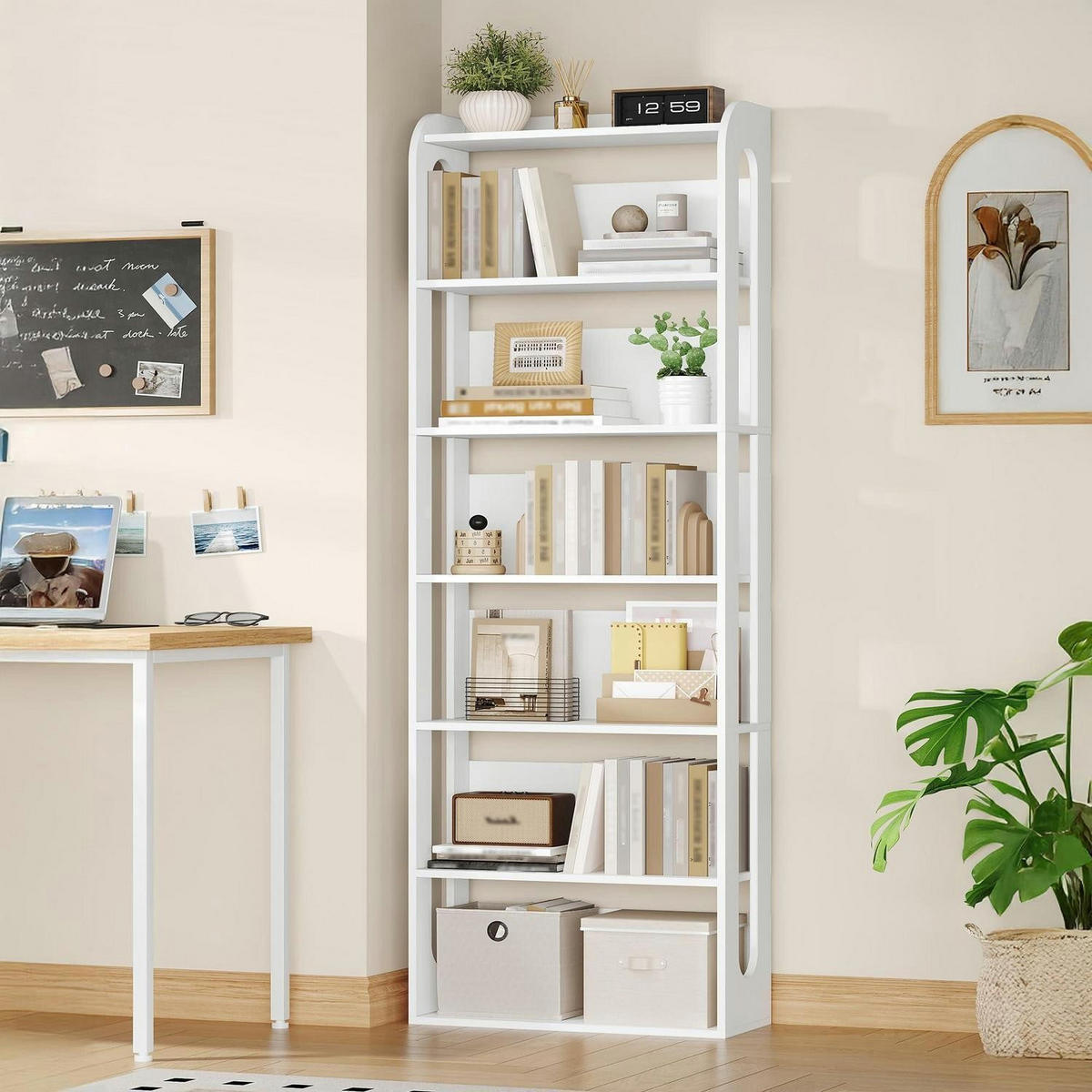 BÜCHERREGAL 7-stöckig Holz weiß 24 x 60 x 182 cm - Weiß, Holzwerkstoff (60/182/24cm)