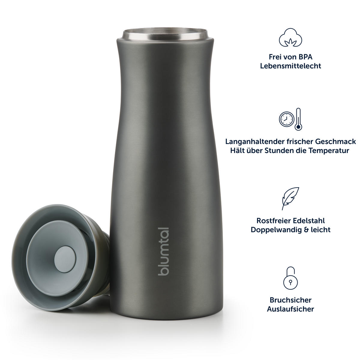 THERMOBECHER 380 ml - Kaffeebecher to go aus Edelstahl - auslaufsicherer Isolierbecher kalt/heiß - 360° Trinköffnung - Dunkelgrün - Dunkelgrün, Metall (0.38L) - Blumtal