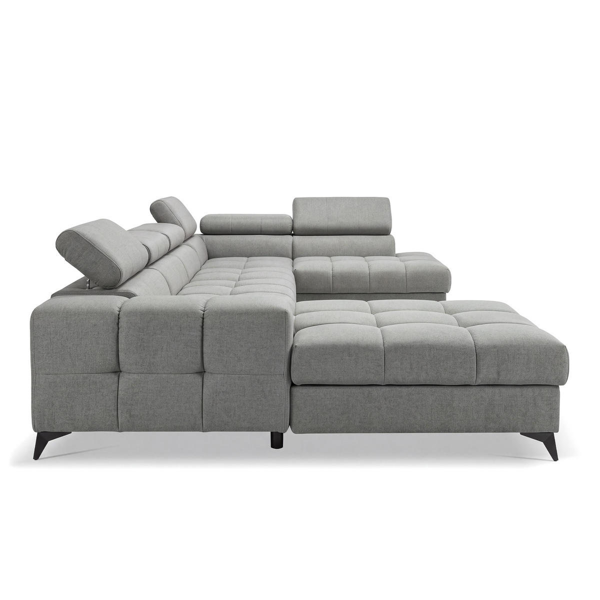ECKSOFA PUDDING U Links mit Schlaffunktion 125x260 Velours Grau - Schwarz/Grau, Holz/Textil (203/350cm) - Muffo