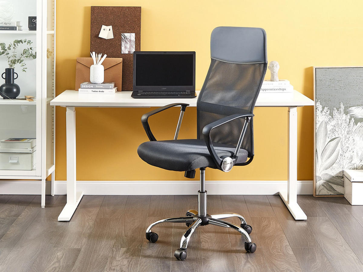 BÜROSTUHL Polyester Grau Design - Grau, Kunststoff/Textil (63/114/63cm) - Beliani