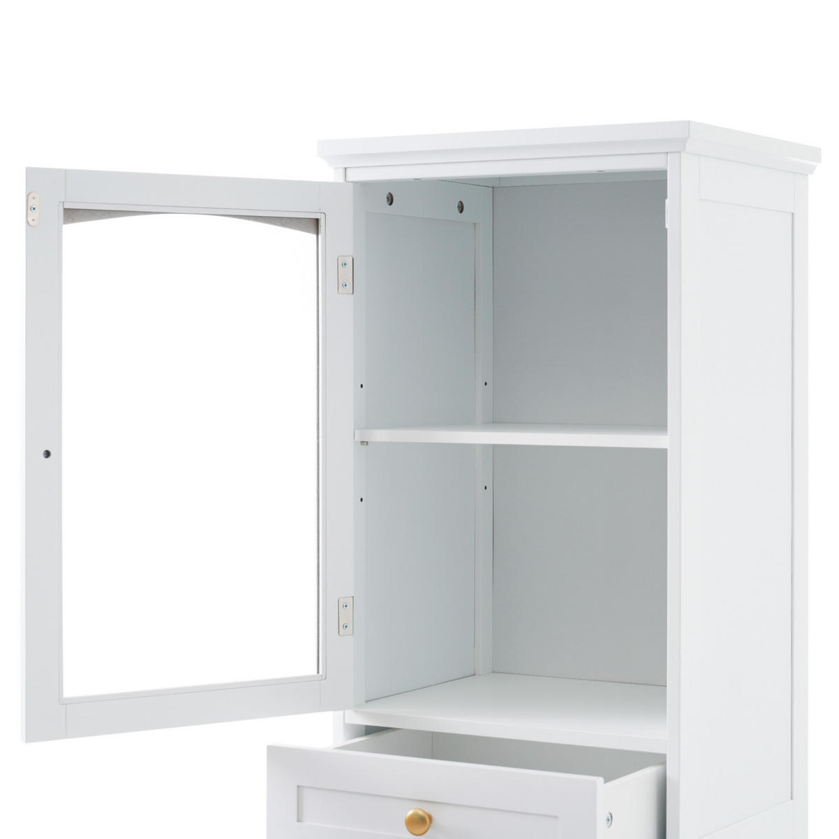 BADEZIMMERSCHRANK mit Glastüren, 2 Schränke, 2 Schubladen, verstellbare Einlegeböden, Weiß - Weiß, Holz (45/160/36cm) - PARAFTA HOME