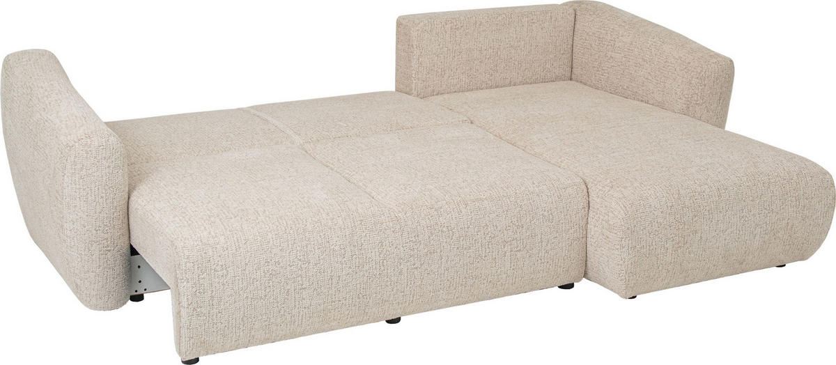 ECKSOFA Fabio mit Bettkasten, Strukturiert Ecru 255/165/91 cm - Ecru/Schwarz, Textil (255/165cm) - WFL GROUP