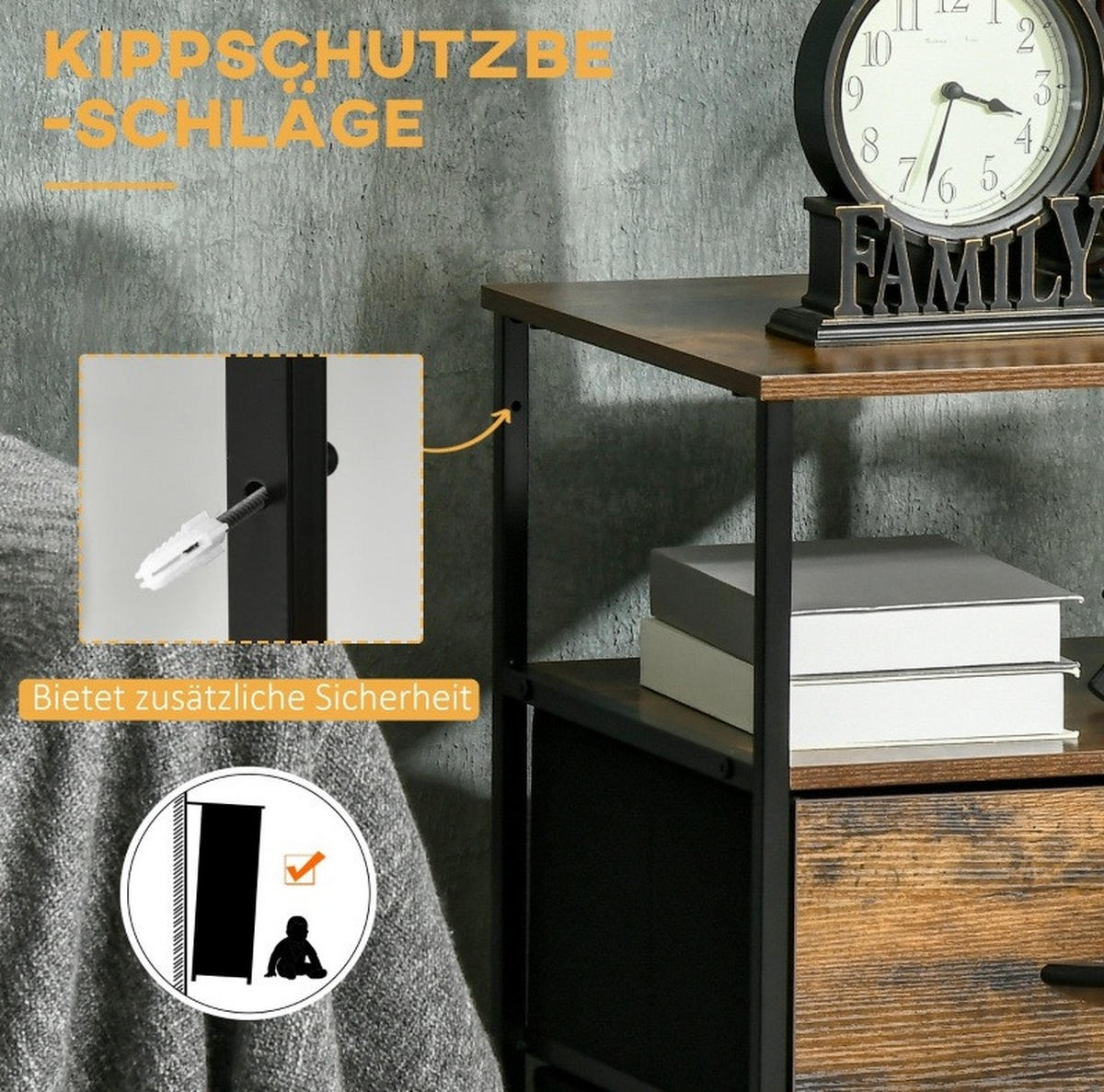 KOMMODE 45/40/70,5 cm in Braun mit 2 Stoffschubladen und 2 Ablagen - Braun, Kunststoff (45/70.5/40cm) - BEAOK
