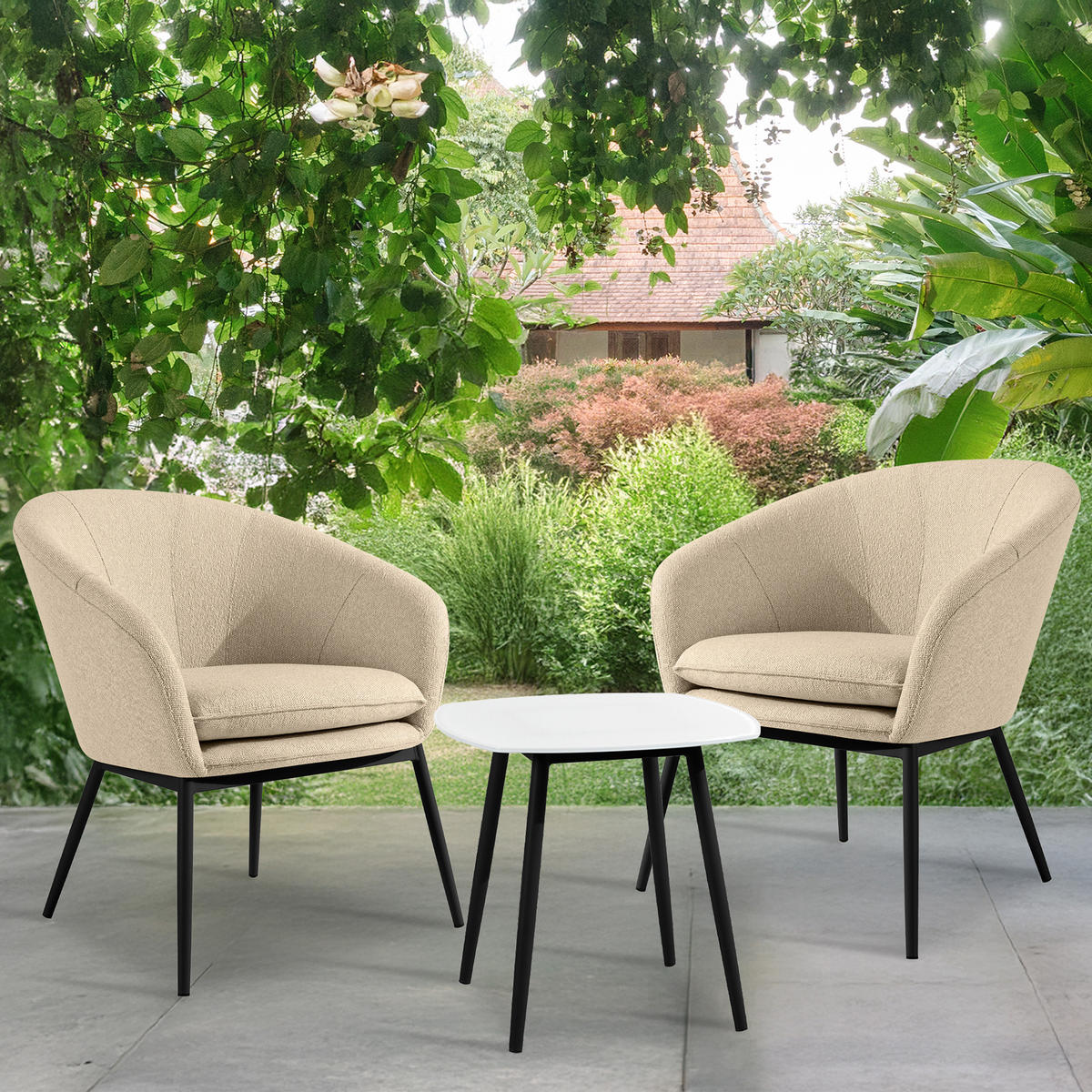 GARTENMÖBELSET SOLIS Gartenlounge-Set, creme/schwarz - Creme, Textil/Metall - KONSIMO®