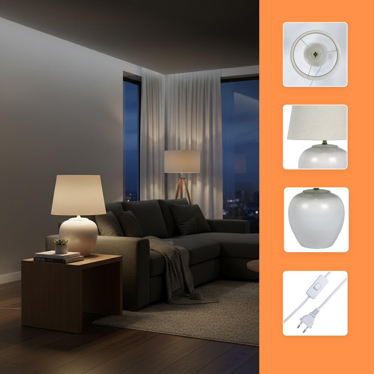 TISCHLAMPE - Multicolor, Keramik/Textil (30/30/45cm) - Relaxdays