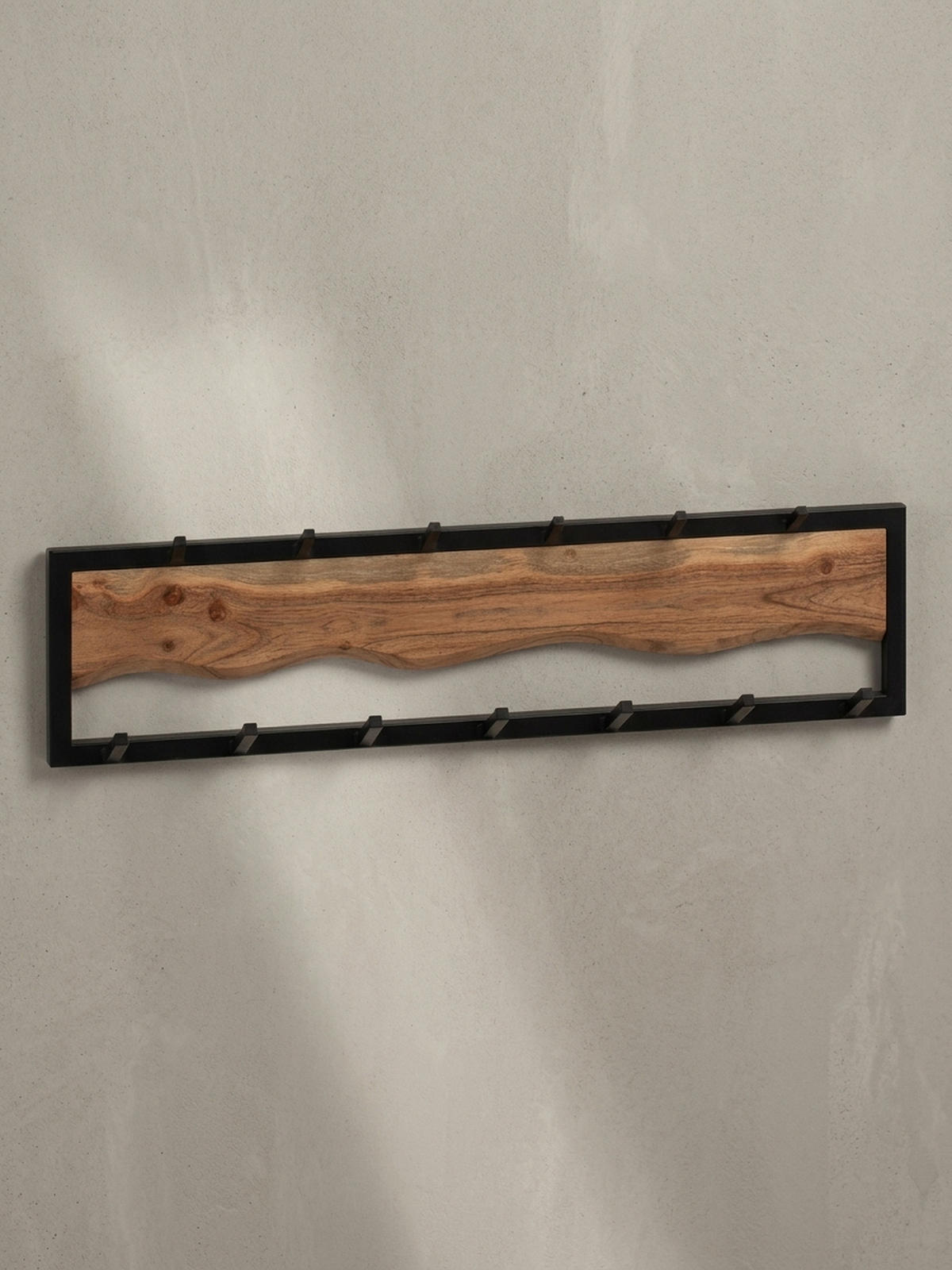 WANDGARDEROBE Akazie Massivholz Metall Modern 80x20x8 cm mit Wellenmuster - Akaziefarben, Holz (80/20/8cm) - KADIMA DESIGN