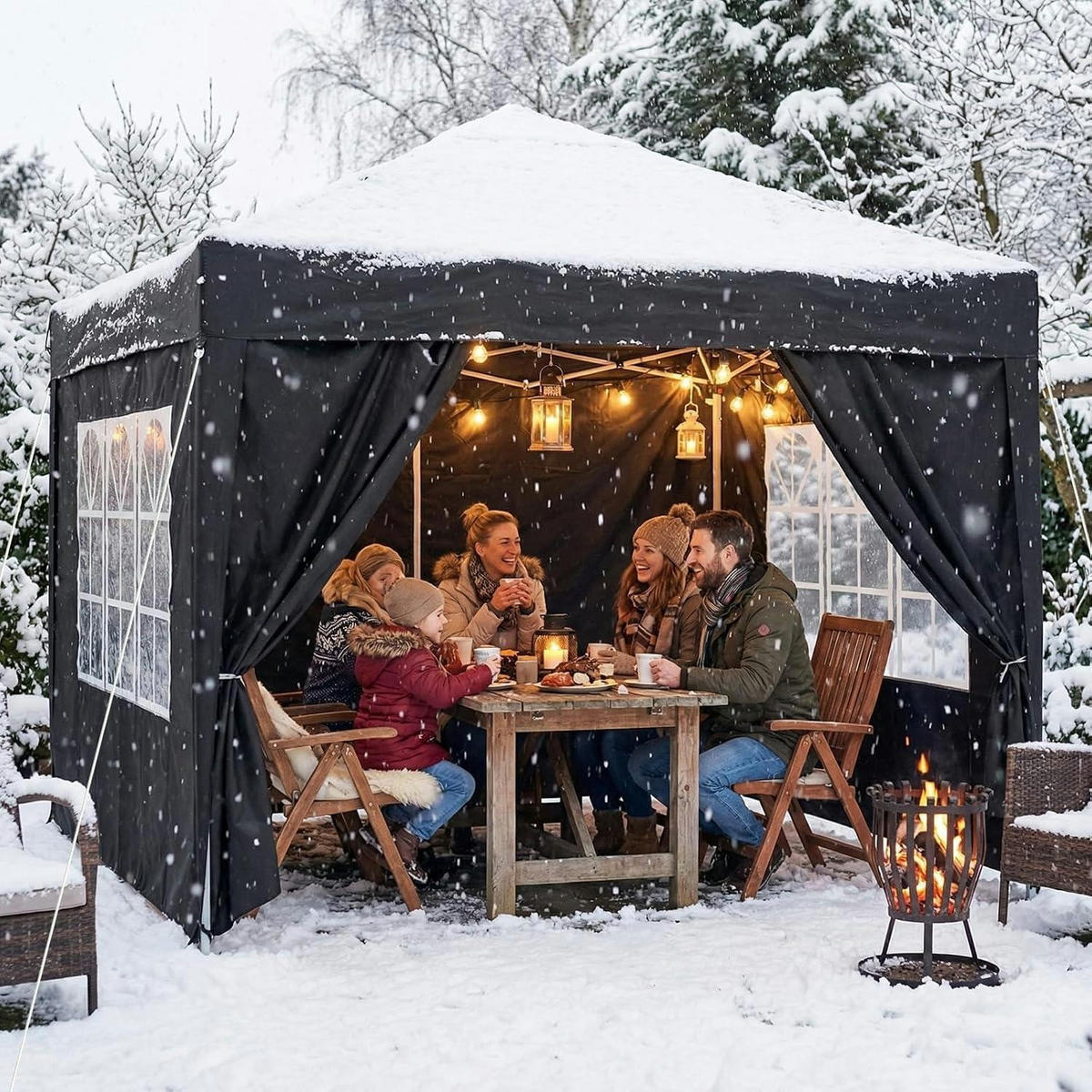 FALTPAVILLON 3 x 3 m mit 4 Seitenteilen Schwarz - Schwarz, Textil (300/255/300cm)