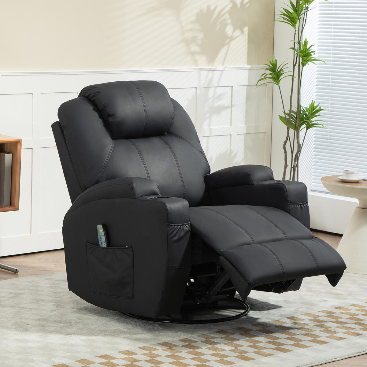 RELAXSESSEL mit Massagefunktion, Elektrisch Fernsehsessel mit Liegefunktion - Schwarz, Metall (99/106/89cm) - HOMCOM