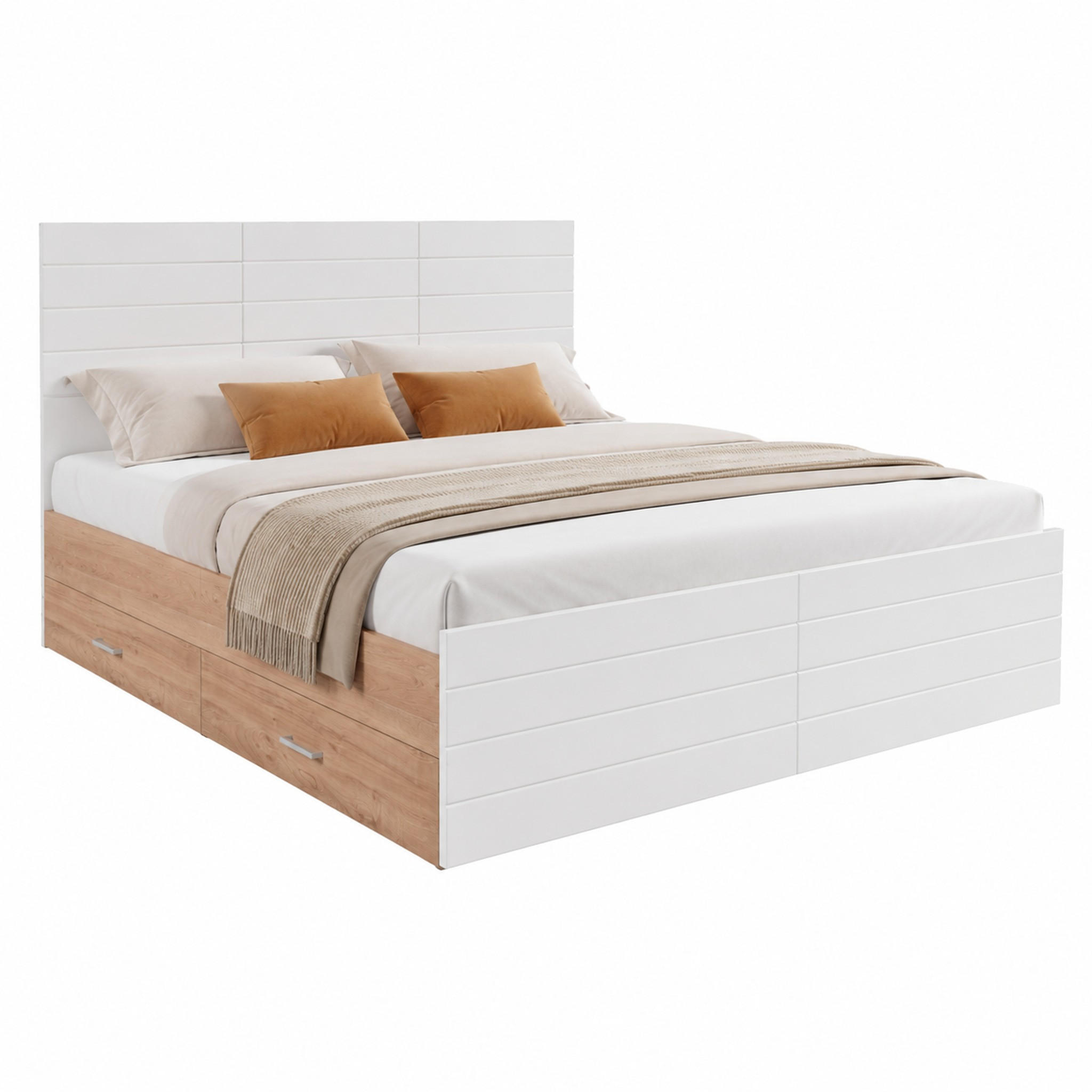 BETT mit 2 Schubladen 180x200 cm Massivholz MDF Weiß Eiche - Weiß, Holzwerkstoff (180/200cm) - Meubliv