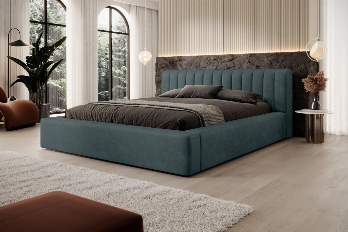 POLSTERBETT Peoria Stoff Macau - Türkis, Holzwerkstoff/Textil (160/200cm) - Fun Möbel