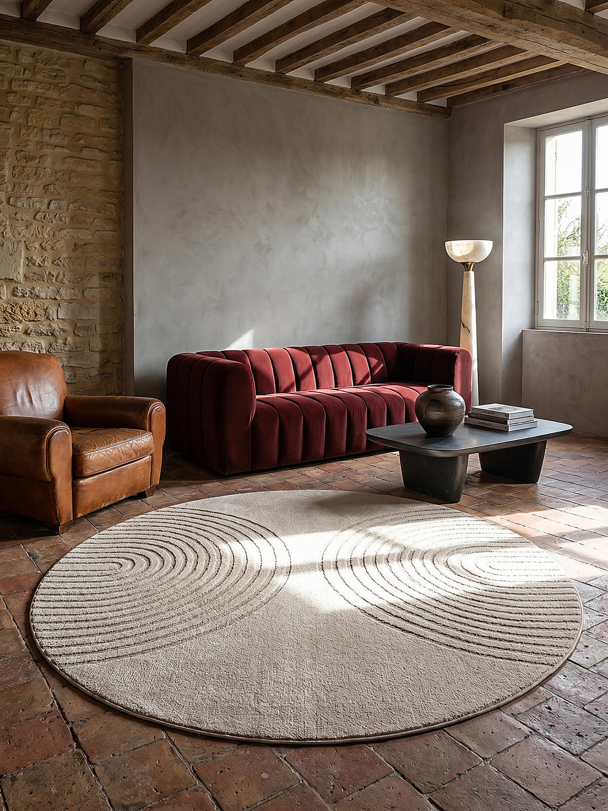 RUNDTEPPICH Geometrisch MUOTA Polypropylen Beige 120 x 120 cm - Beige, Textil (120/120cm) - KADIMA DESIGN