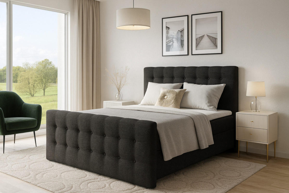 BOXBETT REEL 160/200 in Stoff Schwarz H4 - Schwarz, Holz/Holzwerkstoff (160/200cm) - Deine Möbel 24