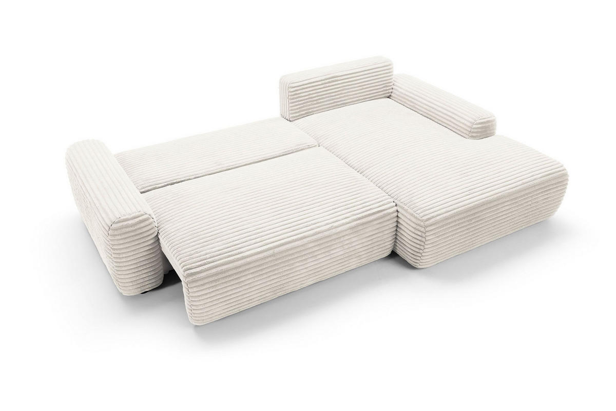 ECKSOFA OSSO Creme Velours-Stoff mit Schlaffunktion - Creme, Holz (264/162cm) - MASSENO