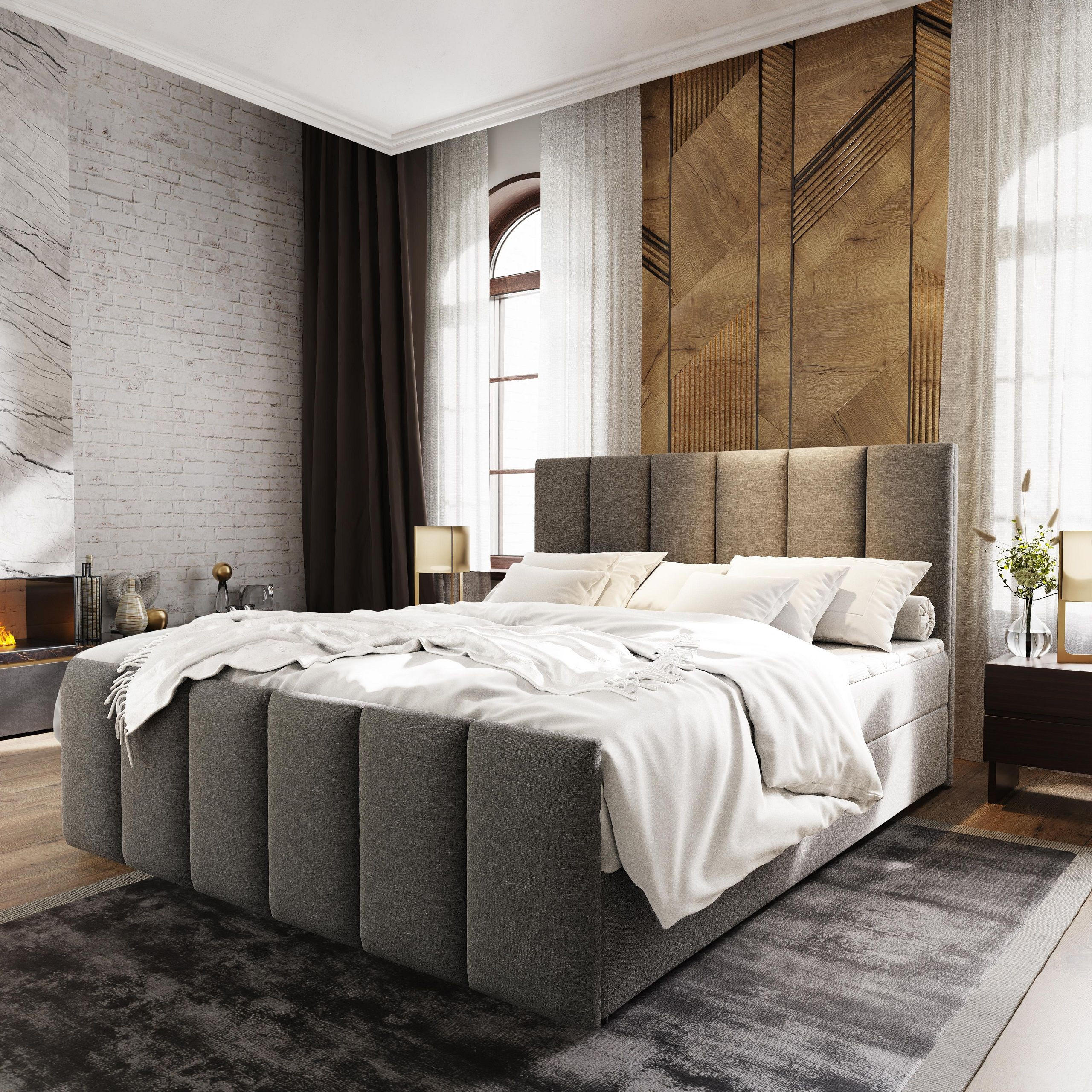 BOXBETT LAGO 160x200 cm mit Matratze und Topper - Hellgrau - Hellgrau, Holz (160/200cm) - MASSENO