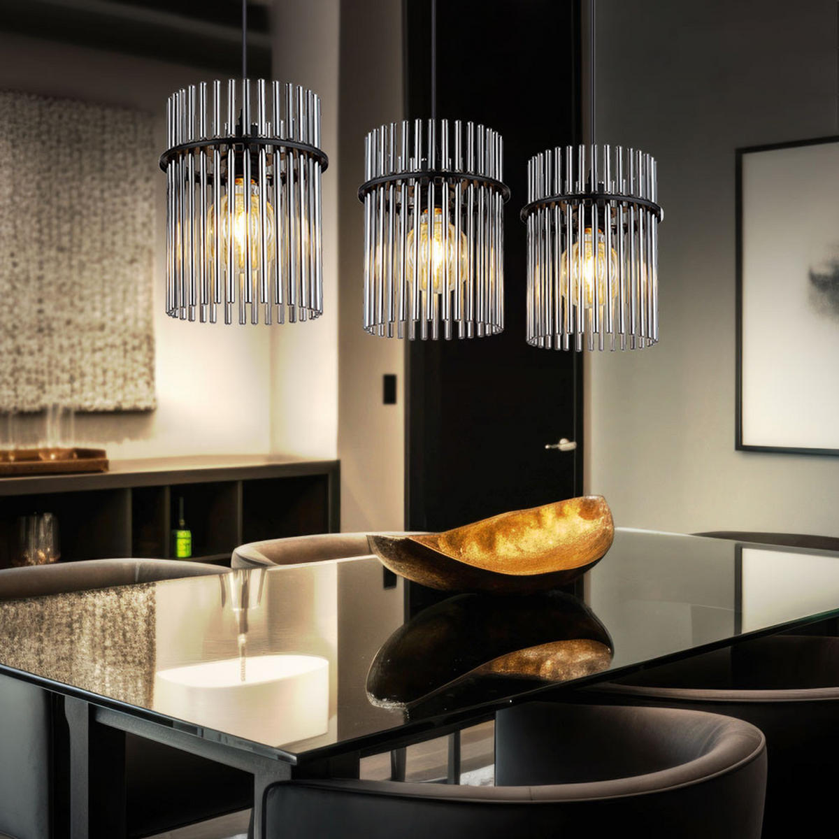 LED HÄNGELEUCHTE Gorley Metall Schwarz - Schwarz, Glas (80/20/140cm) - Globo Lighting