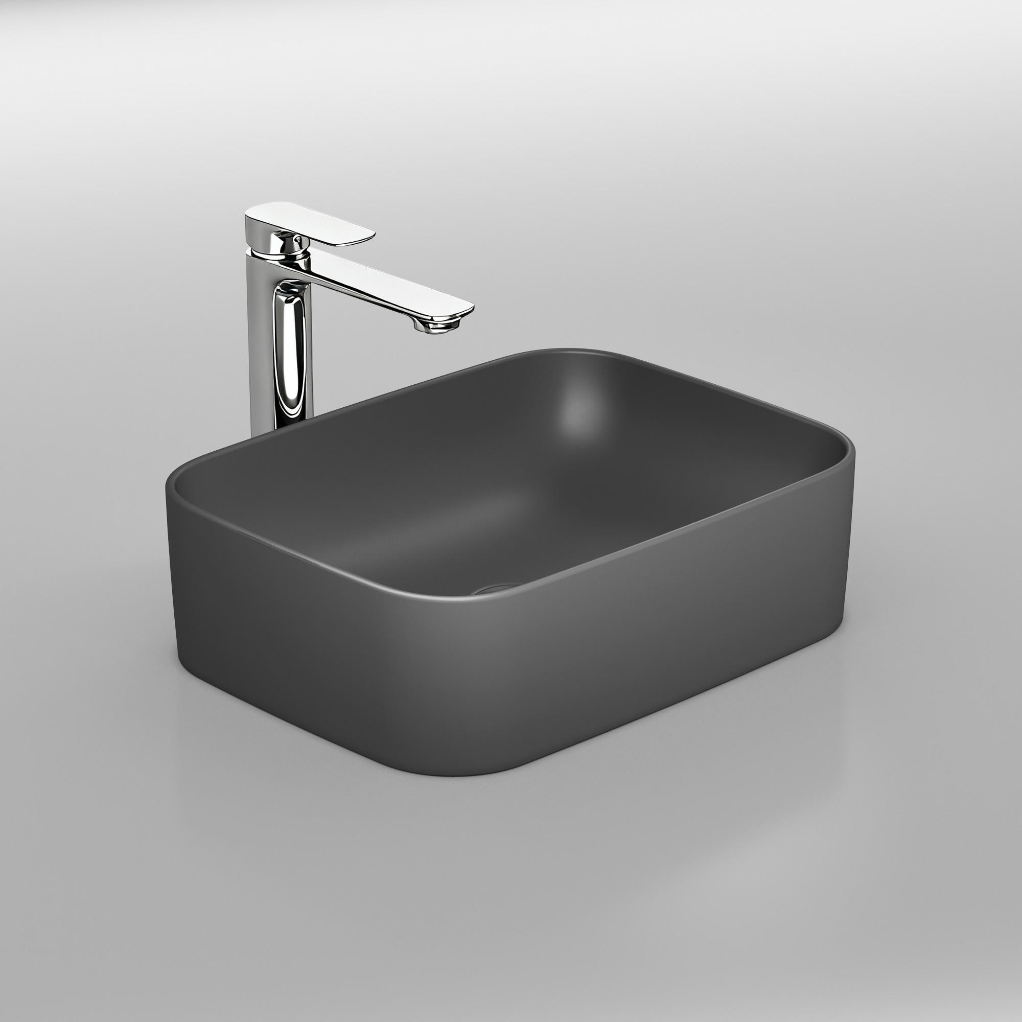 WASCHBECKEN Keramik Rechteck Abgerundete Matt Dunkelgrau 50,5 / 38 / 15 cm - Schwarz, Keramik (38/15/50.5cm) - EMKE