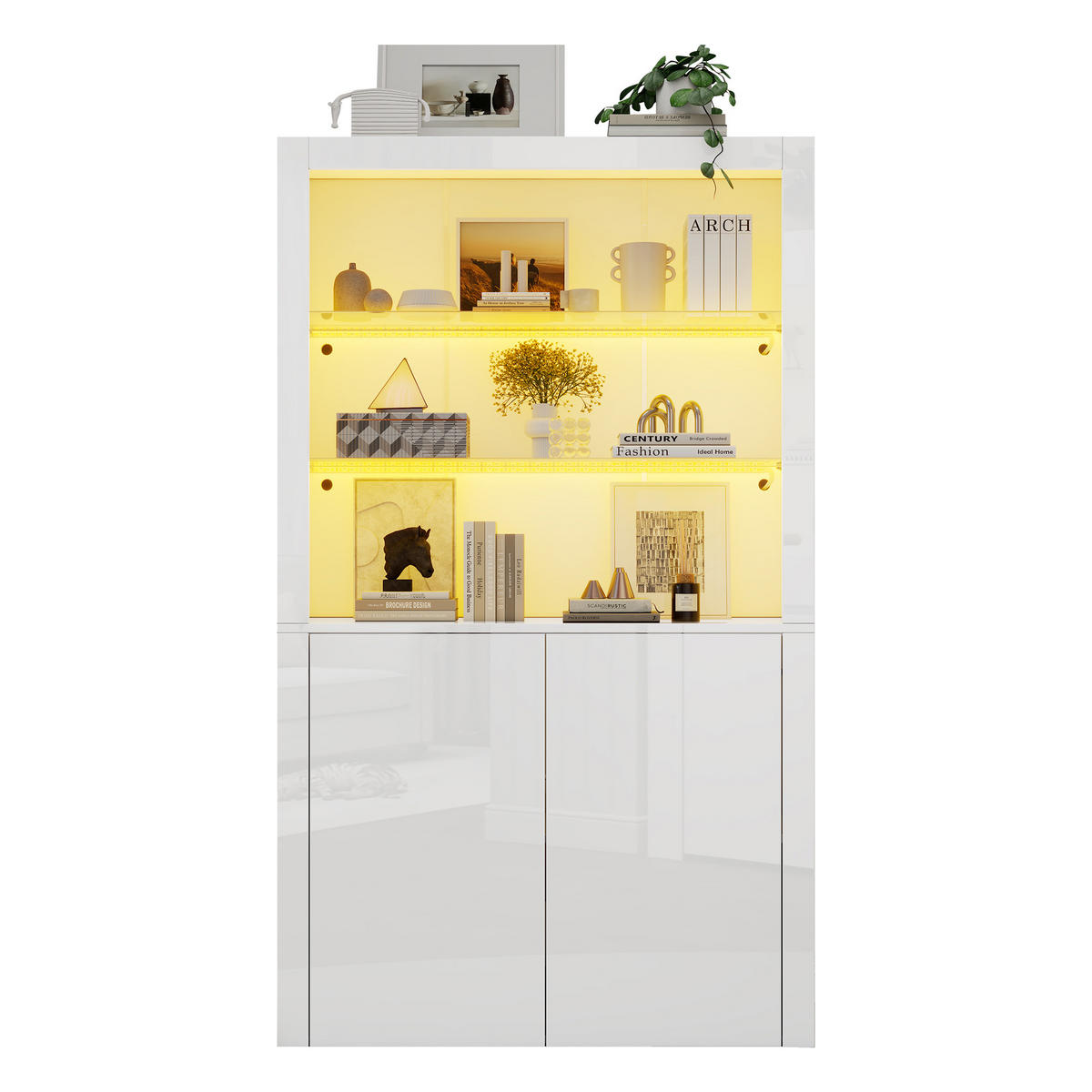 SIDEBOARD, LED, Glas, Hochschrank, Hochglanz, 100x35x170cm - Weiß, Holzwerkstoff (35/170/100cm) - FLIEKS