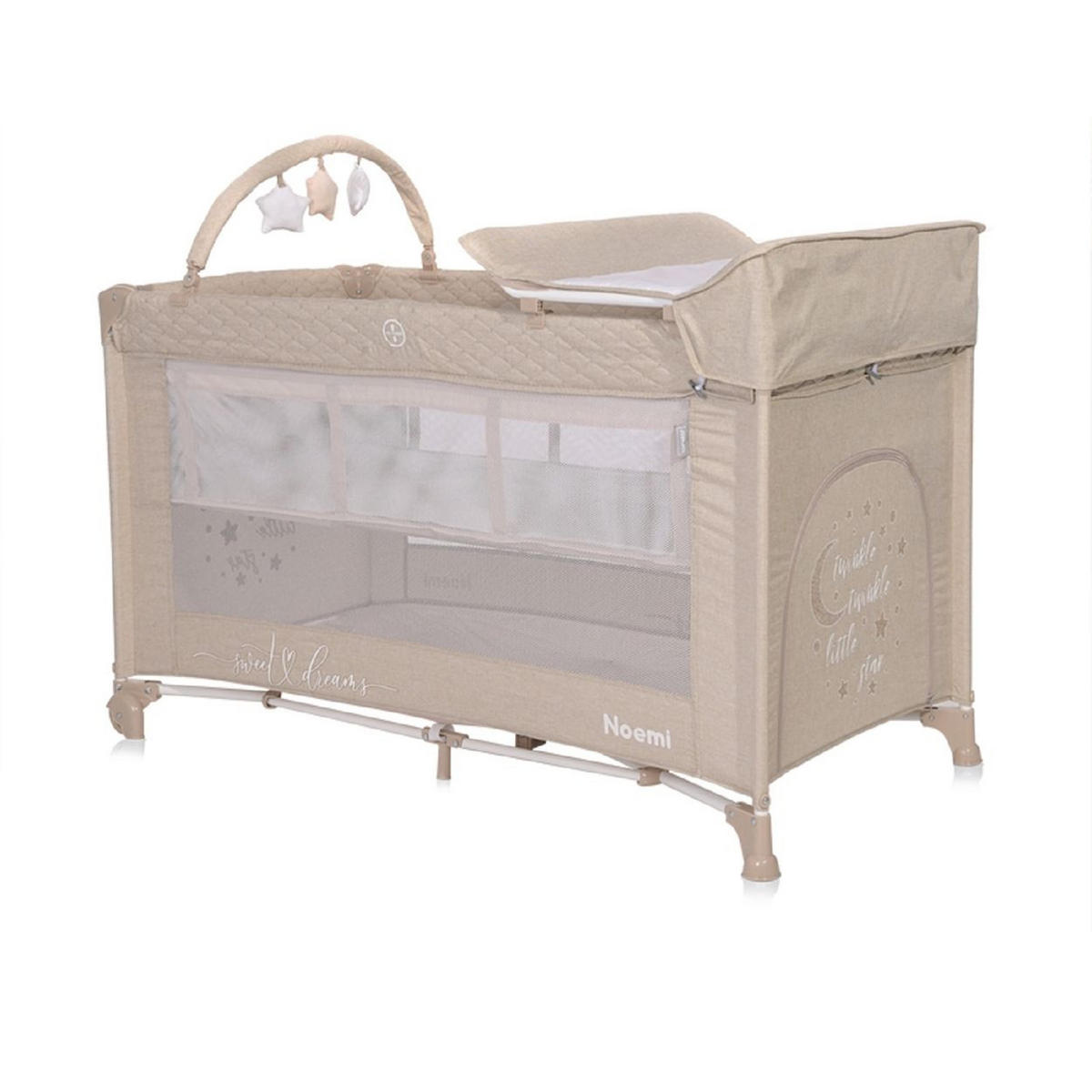 REISEBETT Noemi 2 Ebenen Braun Wickelauflage, Spielbogen, Tragetasche, Räder - Braun, Kunststoff (69/127cm) - Lorelli