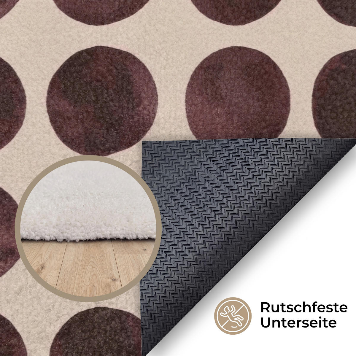 TEPPICH - Polka dots - Muster - Braun - 120x80 cm - Dunkelbraun, Kunststoff/Textil (120/0.4cm) - OnlyWow
