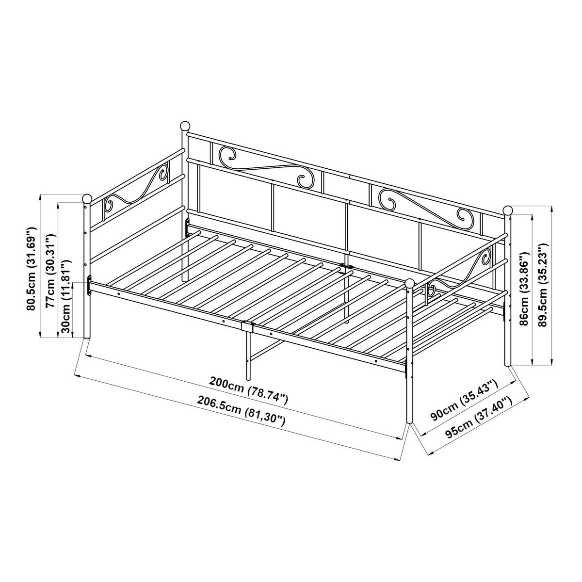 TAGESBETT Granada - Weiß, Metall (90/200cm) - [en.casa]